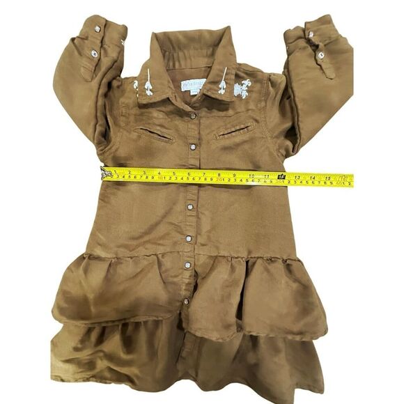 Trish Scully Girls SZ 4 Brown Suede Embroidered Peplum Pearl Snap Cowgirl Dress - Picture 10 of 10